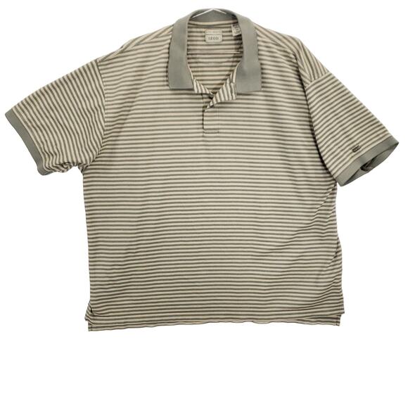 IZOD Polo Mens XXL Green Beige Striped Double Mercerized Short Sleeve Shirt - Picture 1 of 10